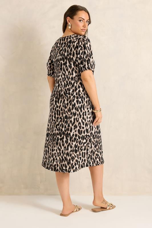 EVANS Plus Size Brown Button Through Animal Print Midi Dress | Evans 2
