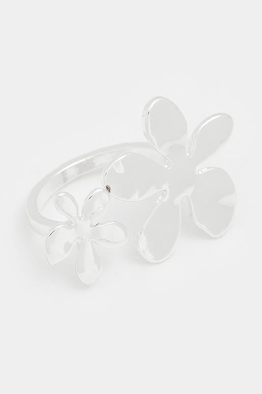  Silver Tone Adjustable Flower Ring