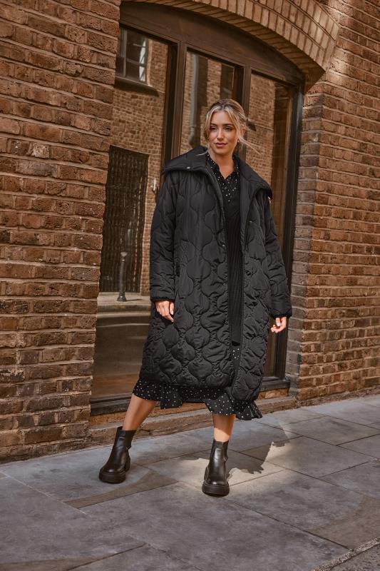 YOURS Plus Size Black Quilted Funnel Neck Coat | Yours Clothing 3