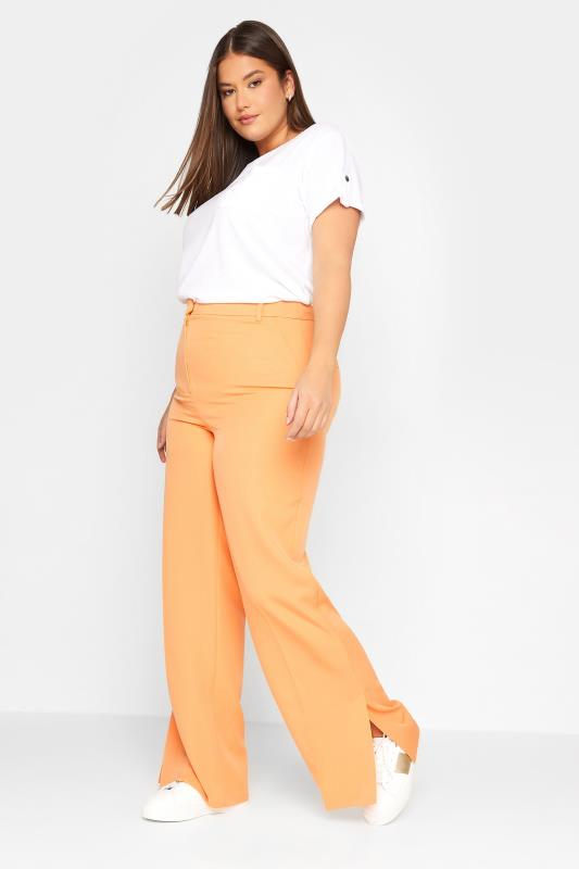  LTS Tall Bright Orange Split Hem Wide Leg Trousers | Long Tall Sally 2