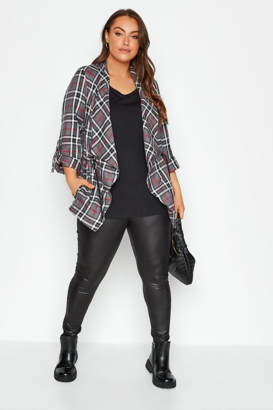 Plus Size Grey Checked Waterfall Jacket | Yours Clothing  2