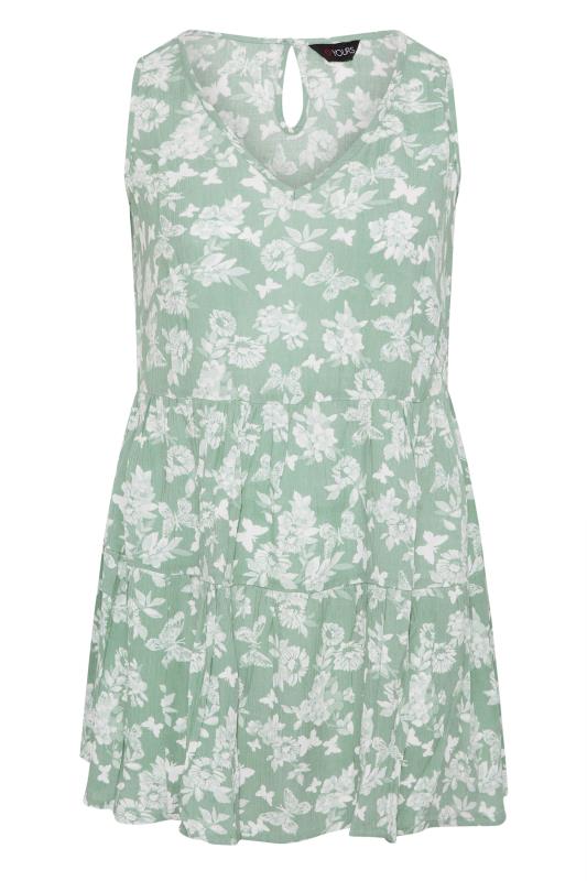 Curve Sage Green Butterfly Floral Print Tiered Tunic Top 6