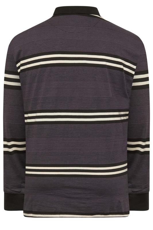 KAM Big & Tall Charcoal Grey Stripe Long Sleeve Polo Shirt | BadRhino 4