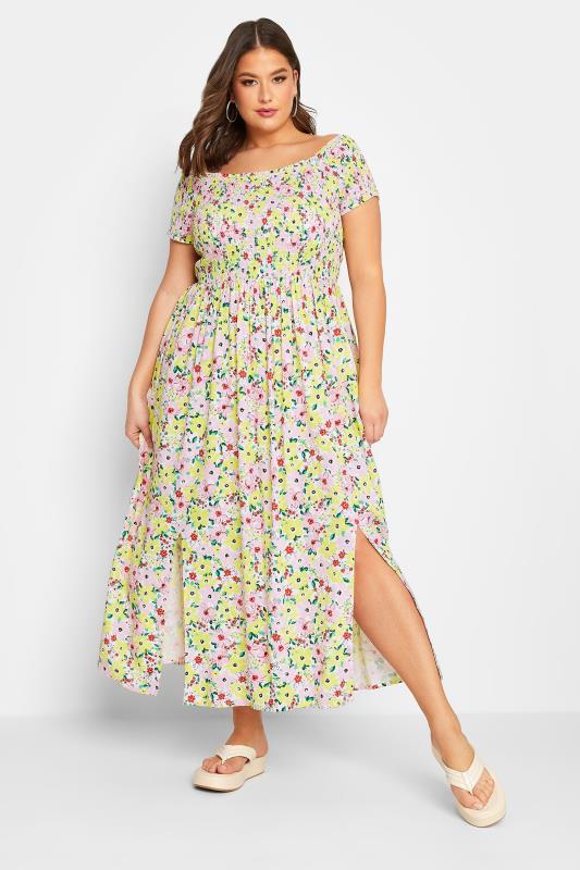 YOURS Plus Size White Floral Print Shirred Maxi Dress | Yours Clothing  3