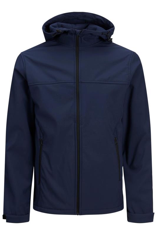 JACK & JONES Big & Tall Navy Blue Hooded Softshell Jacket | BadRhino 2
