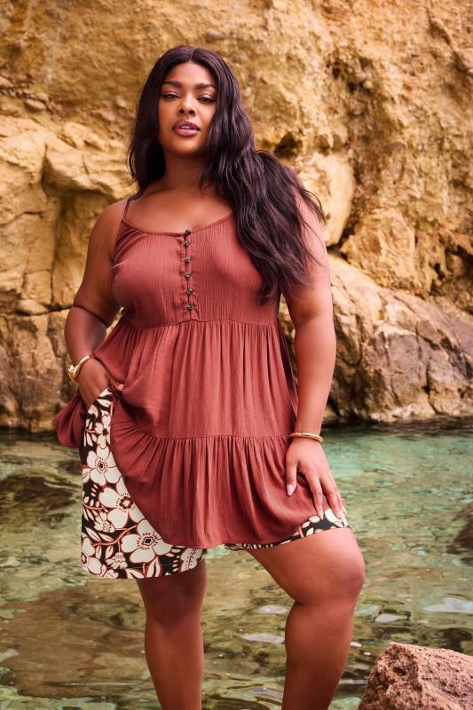 YOURS Plus Size Rust Orange Crinkle Tiered Vest Top | Yours Clothing 1