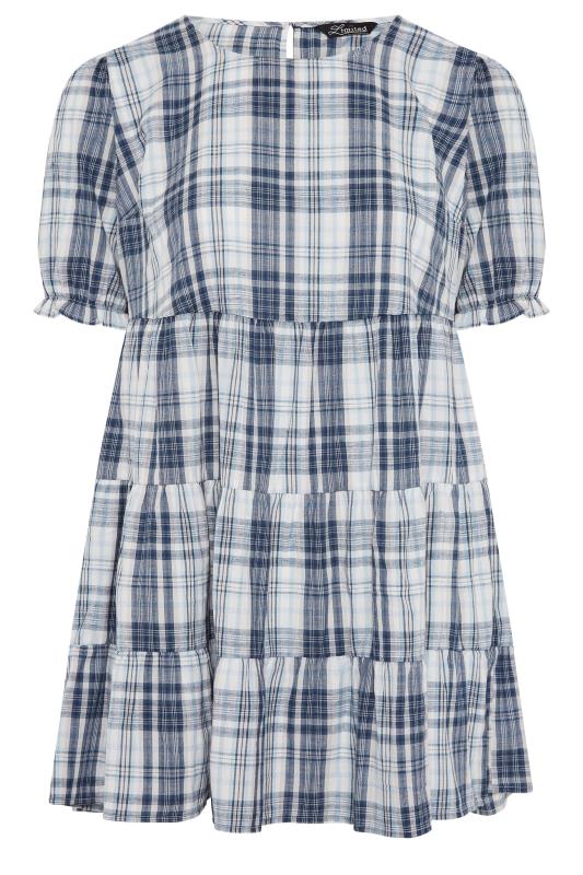 LIMITED COLLECTION Summer Blue Check Tiered Tunic Top | Yours Clothing