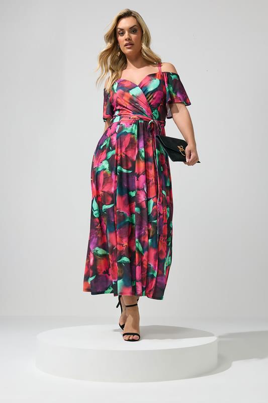 YOURS LONDON Plus Size Red & Purple Abstract Floral Print Maxi Dress | Yours Clothing 1