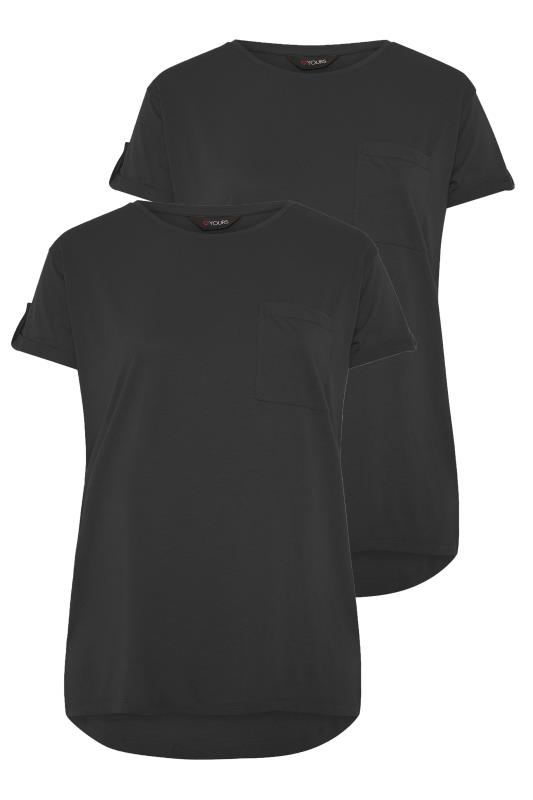 2 PACK Plus Size Black Pocket Dipped Hem T-Shirts | Yours Clothing 8