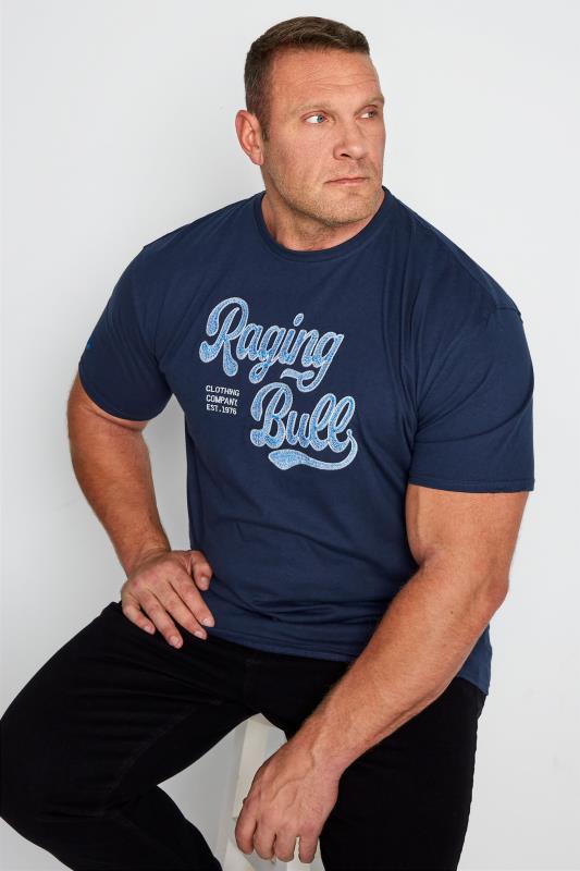  Grande Taille RAGING BULL Big & Tall Navy Blue Embroidered Stitch T-Shirt