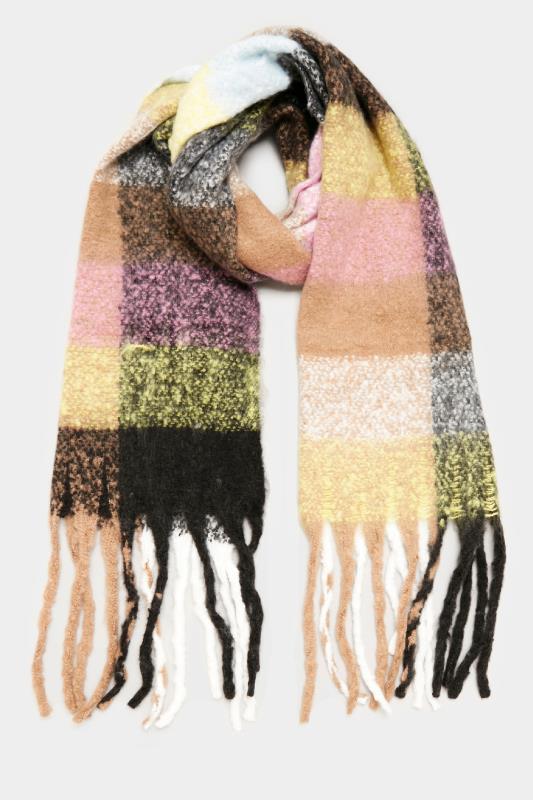 Plus Size Brown & Pink Check Print Super Soft Scarf | Yours Clothing 2