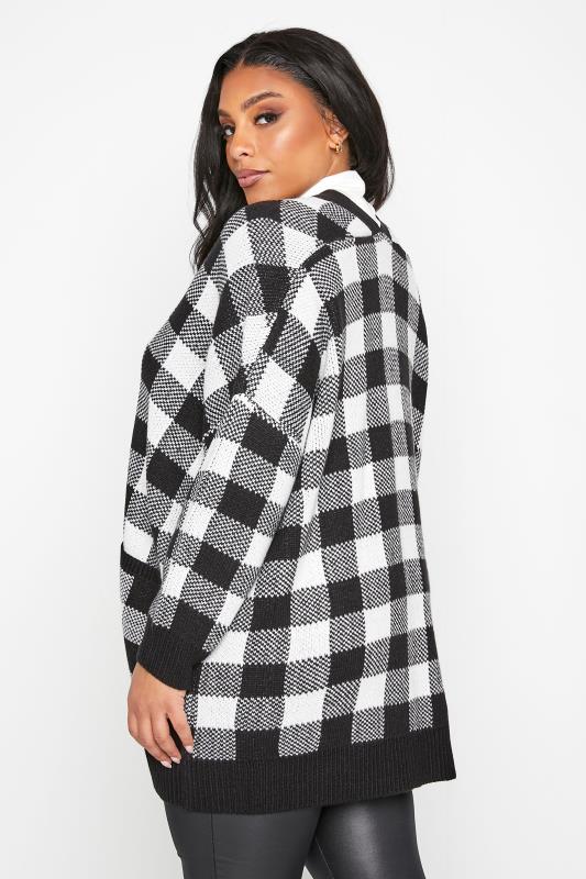 Plus Size Curve Black & White Gingham Button Knitted Cardigan | Yours Clothing 3