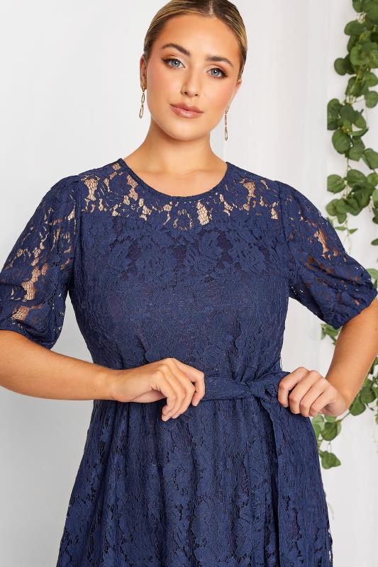 YOURS LONDON Plus Size Curve Navy Blue Floral Lace Skater Dress | Yours Clothing  4