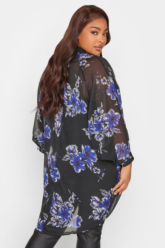 YOURS Curve Black & Cobalt Blue Animal Print Dipped Hem Longline Shirt | Yours Clothing 3