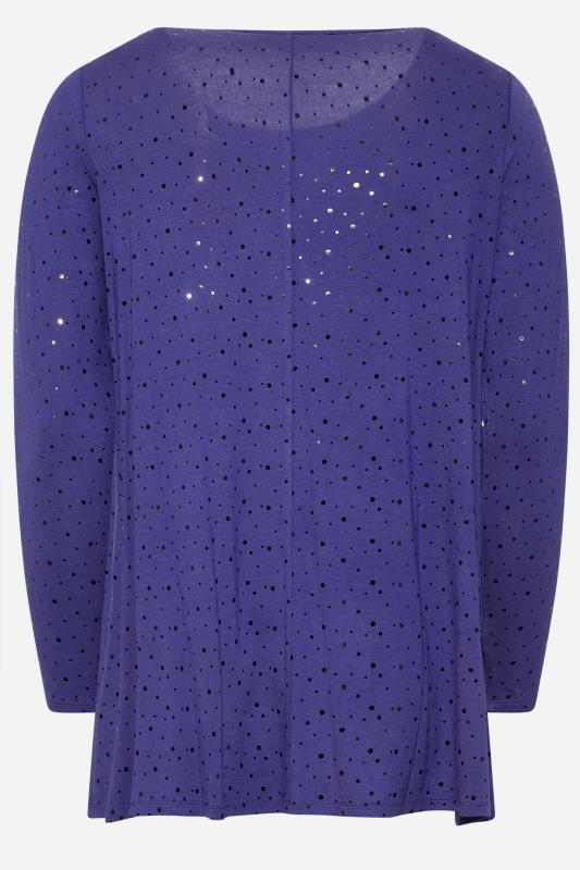 Plus Size Blue Embellished Long Sleeve Swing Top | Yours Clothing 7
