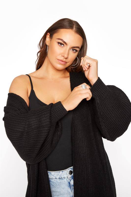 Plus Size Curve Black Balloon Sleeve Knitted Cardigan | Yours Clothing 4