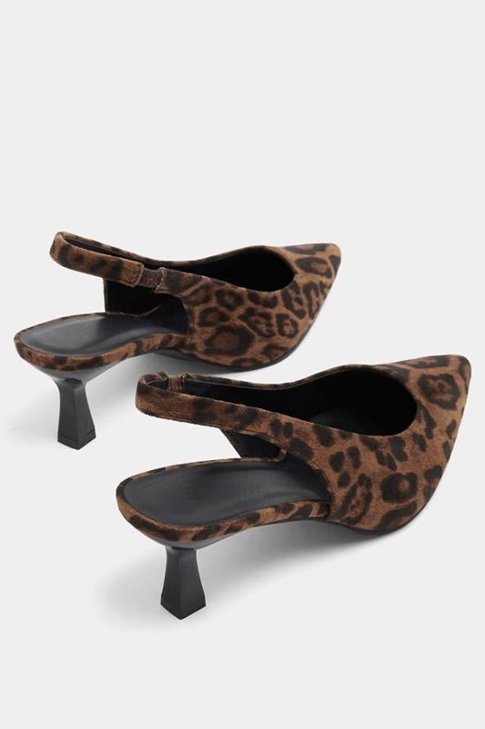 Brown Leopard Faux Suede Sling Back Heels In Wide E Fit | Yours Clothing 4