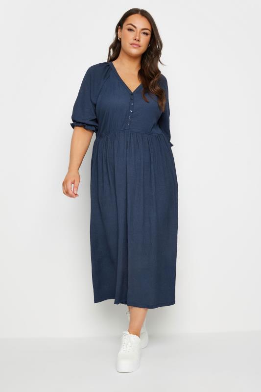 LIMITED COLLECTION Plus Size Navy Blue Textured Midaxi Dress | Yours Clothing  2