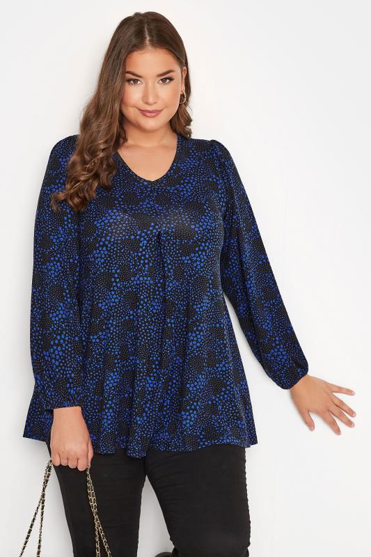 Plus Size Navy Blue & Black Floral Top | Yours Clothing  1
