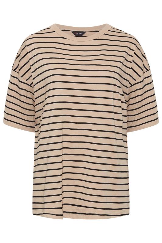 Plus Size Beige Brown Stripe Oversized Boxy T-Shirt | Yours Clothing 5