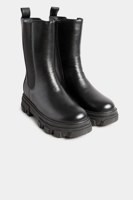 PixieGirl Black Chunky Cleated Chelsea Boots In Standard D Fit | PixieGirl 2