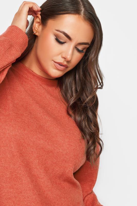 YOURS Curve Orange Soft Touch Ribbed Jumper Dress | Yours Clothing 4