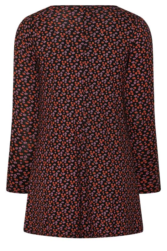 Plus Size Black Floral Ring Detail Swing Top | Yours Clothing 7