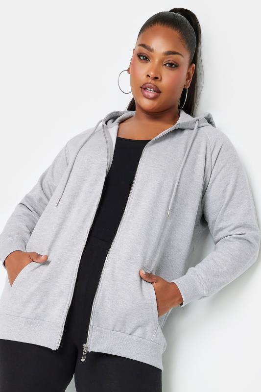 YOURS Plus Size Light Grey Essential Zip Through Hoodie | Yours Clothing 2