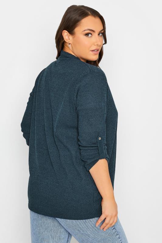 Curve Plus Size Navy Blue Ribbed Cardigan | Yours Clothing  3