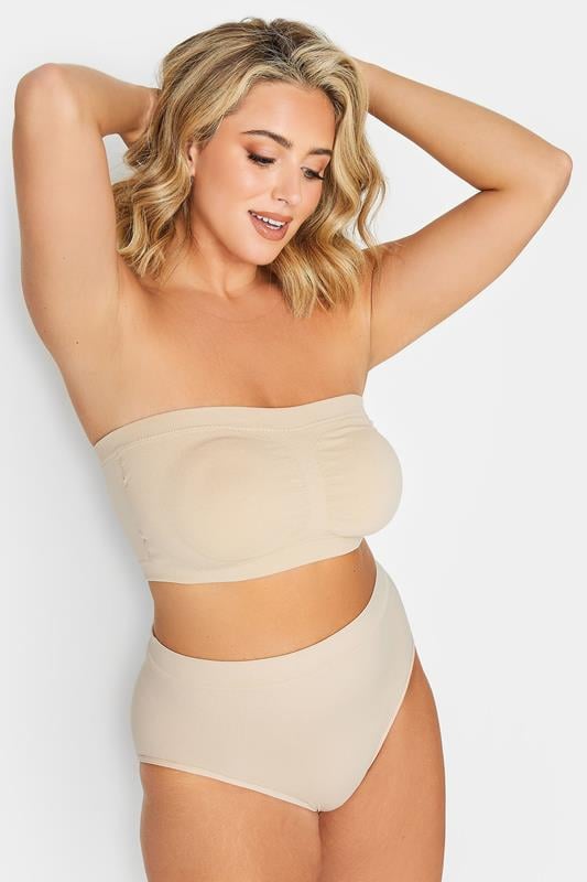 YOURS Plus Size Nude Seamless Padded Non-Wired Bandeau Bra | Yours Clothing 1