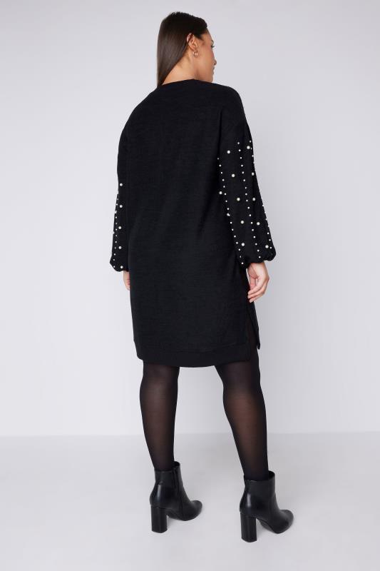 EVANS Plus Size Black Pearl Embellished Jumper Dress | Evans 3