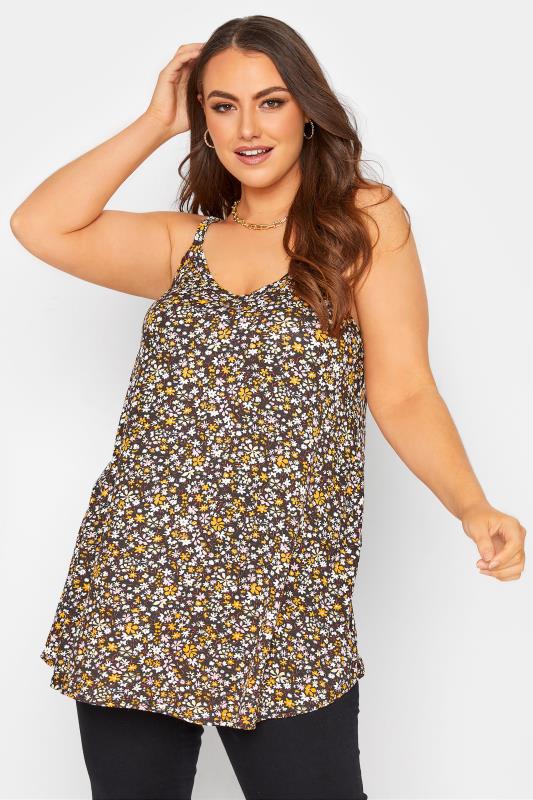 Plus Size  YOURS Curve Black Ditsy Print Swing Cami Top