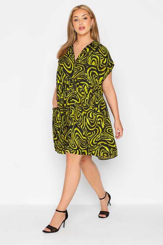  dla puszystych YOURS LONDON Curve Yellow Animal Print Tunic Dress