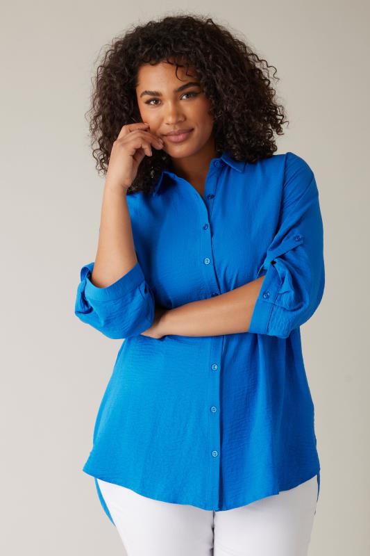 EVANS Plus Size Blue Tab Sleeve Shirt | Evans  1