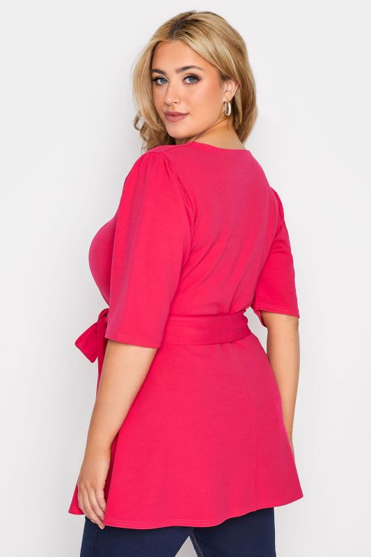 YOURS LONDON Plus Size Hot Pink Notch Neck Peplum Top | Yours Clothing 3