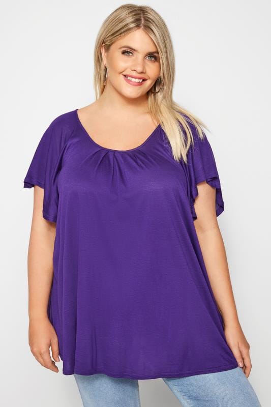 SIZE UP Purple Angel Sleeve Jersey Top | Sizes 16 to 36 | Yours Clothing