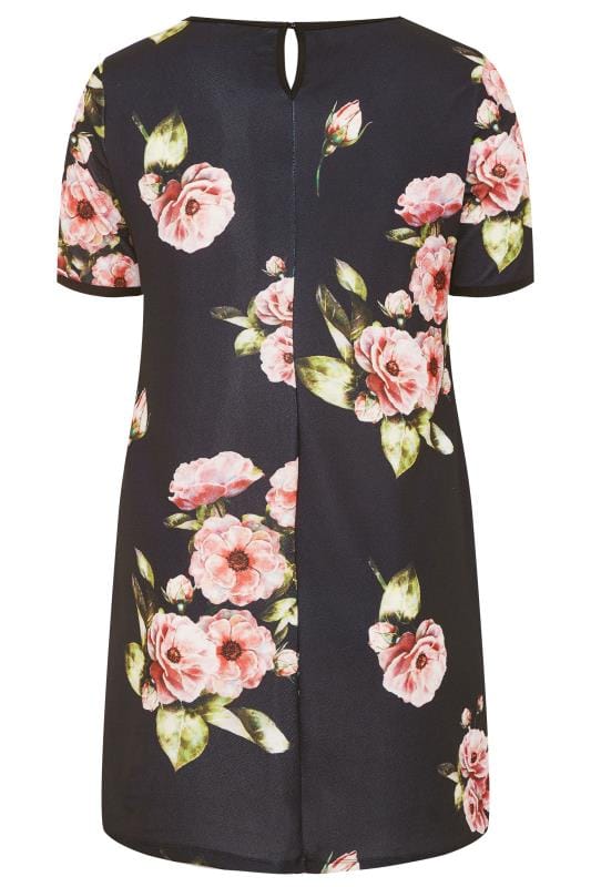 Black and Pink Floral Print Tunic | Yours Clothing