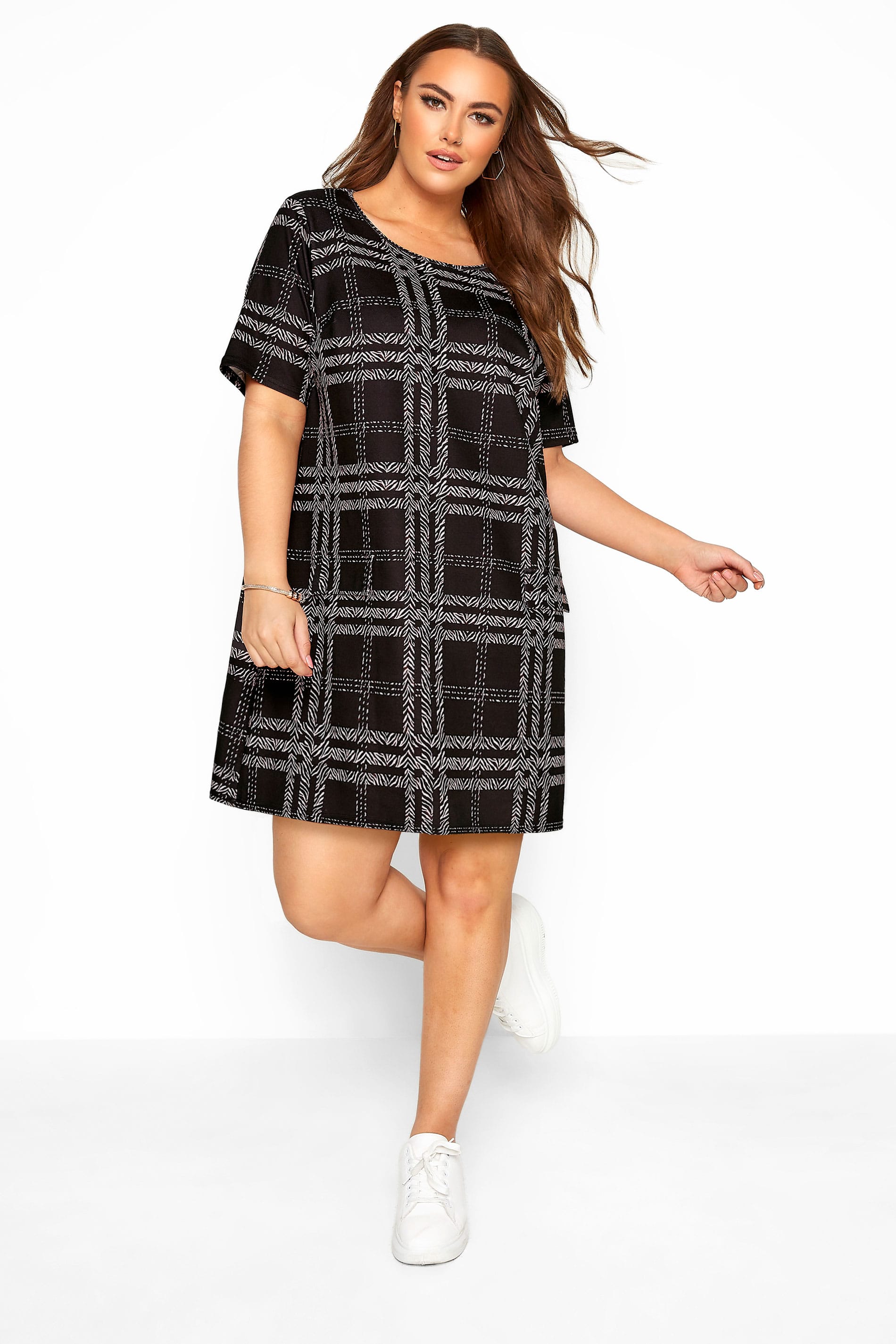 Black Animal Check Tunic Dress | Yours Clothing