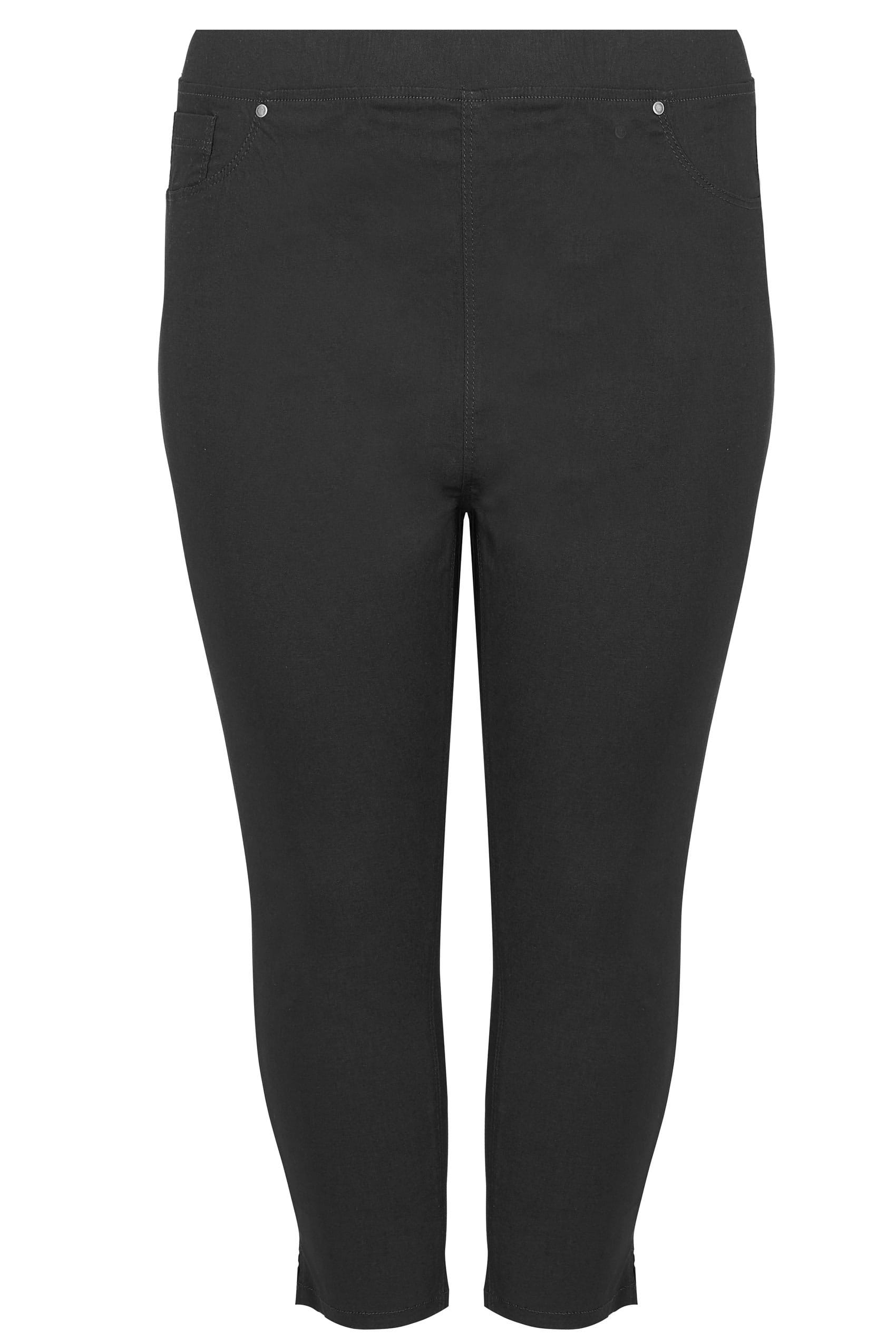 Black Bengaline Cropped Pull On Trousers, plus size 16 to 36 3