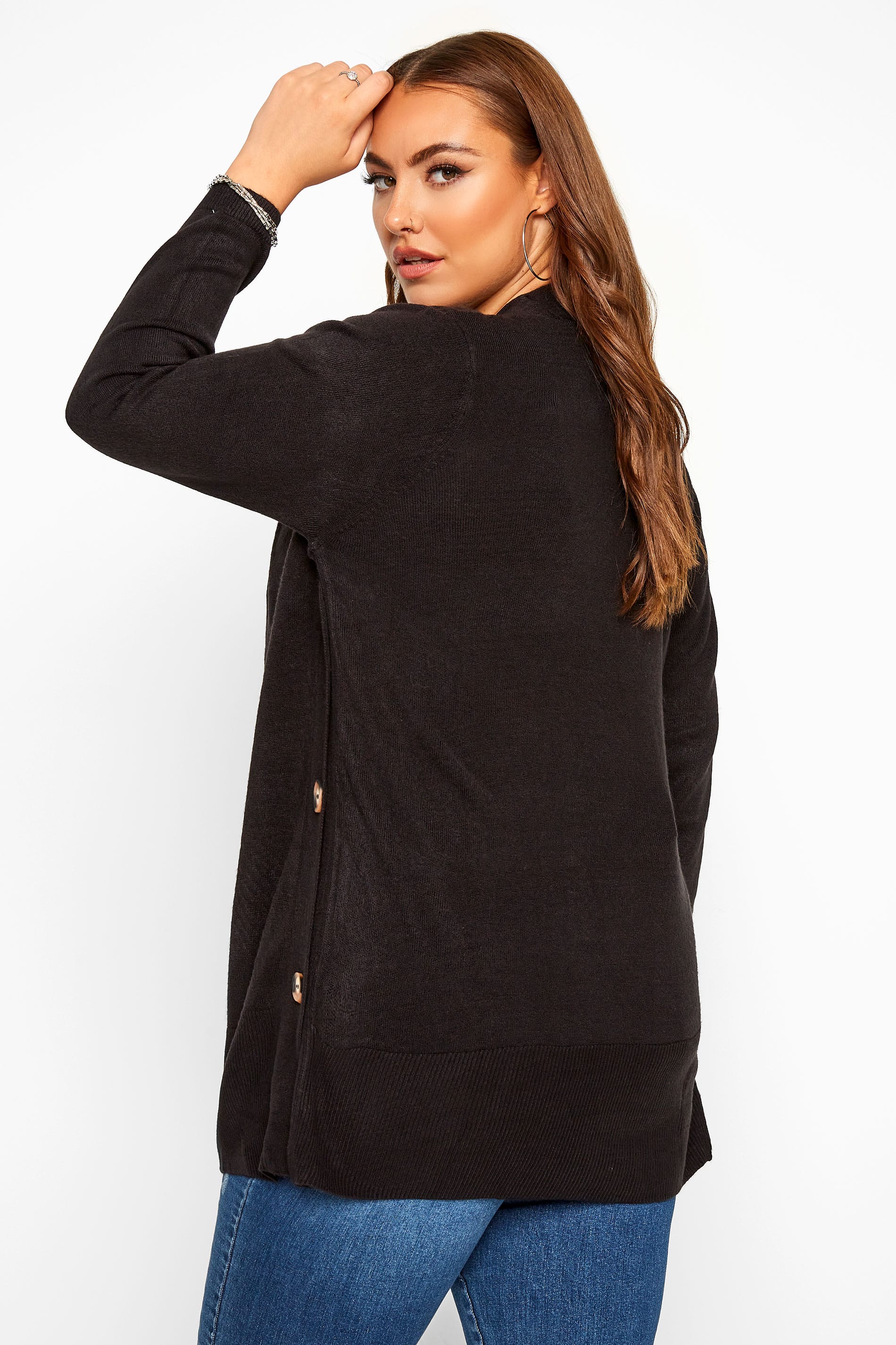 Black Cashmilon Button Side Cardigan | Sizes 16-40 | Yours Clothing