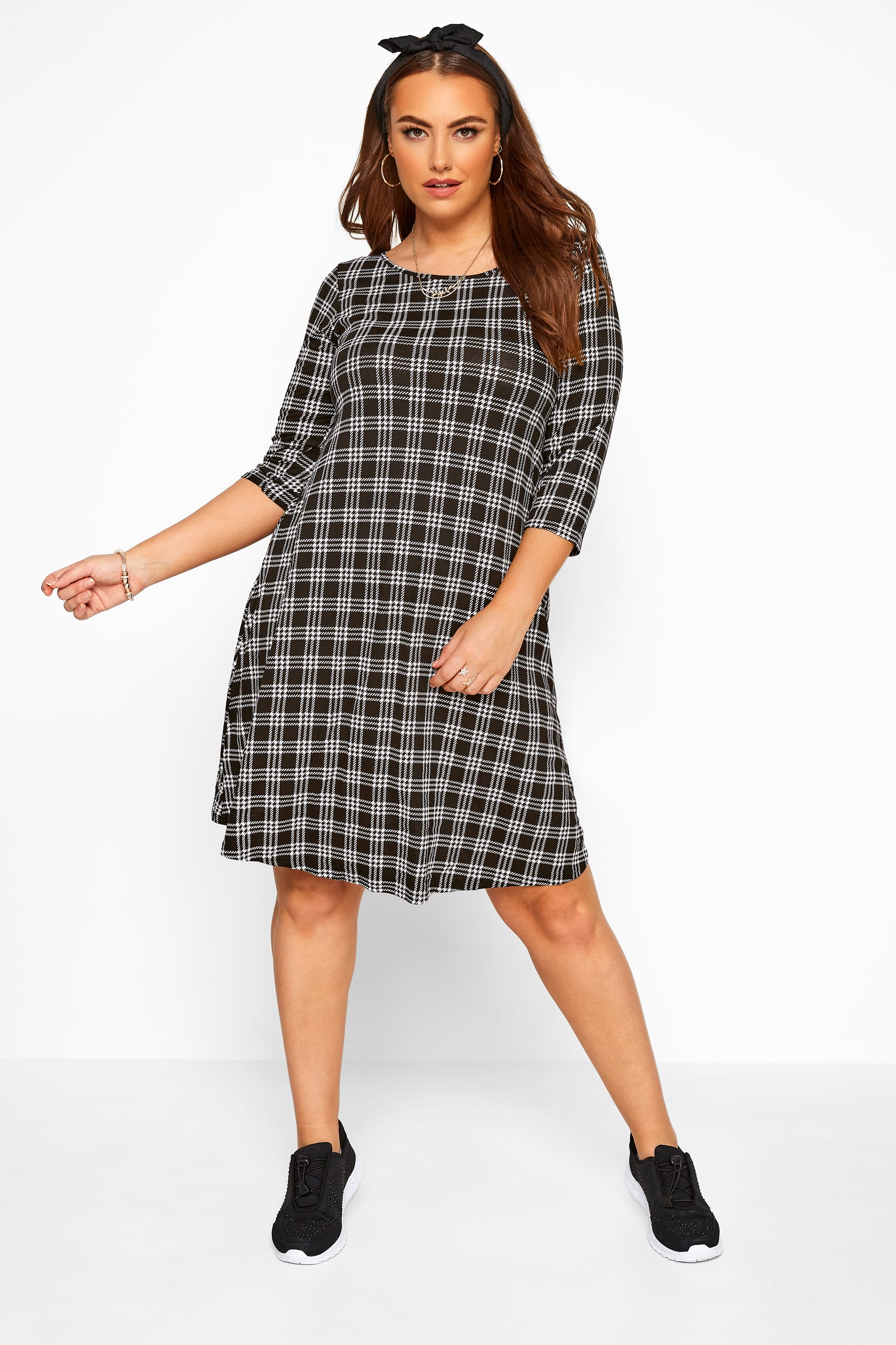 Black Check Swing Dress | Yours Clothing