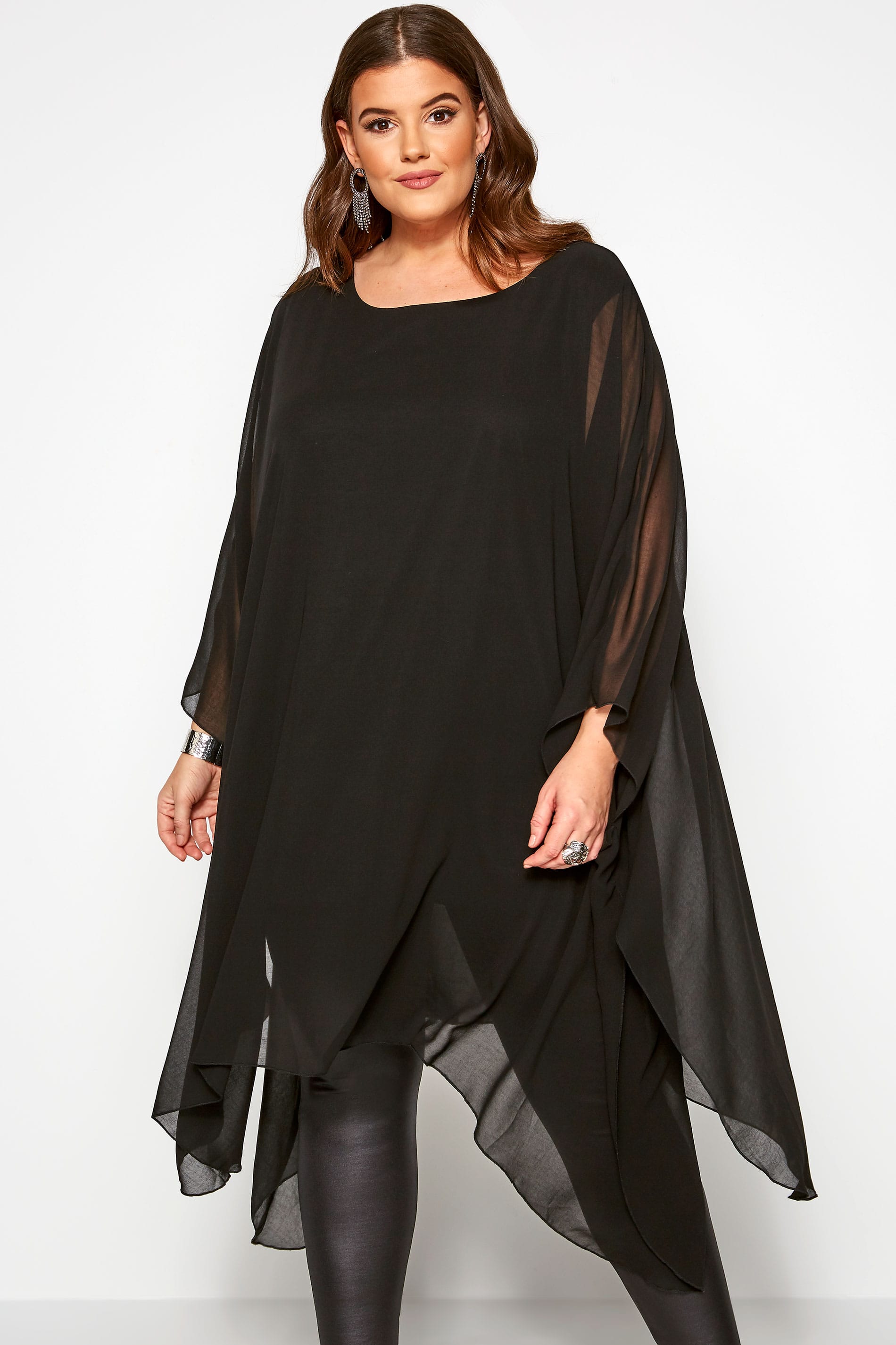 Black Chiffon Cape Top | Yours Clothing