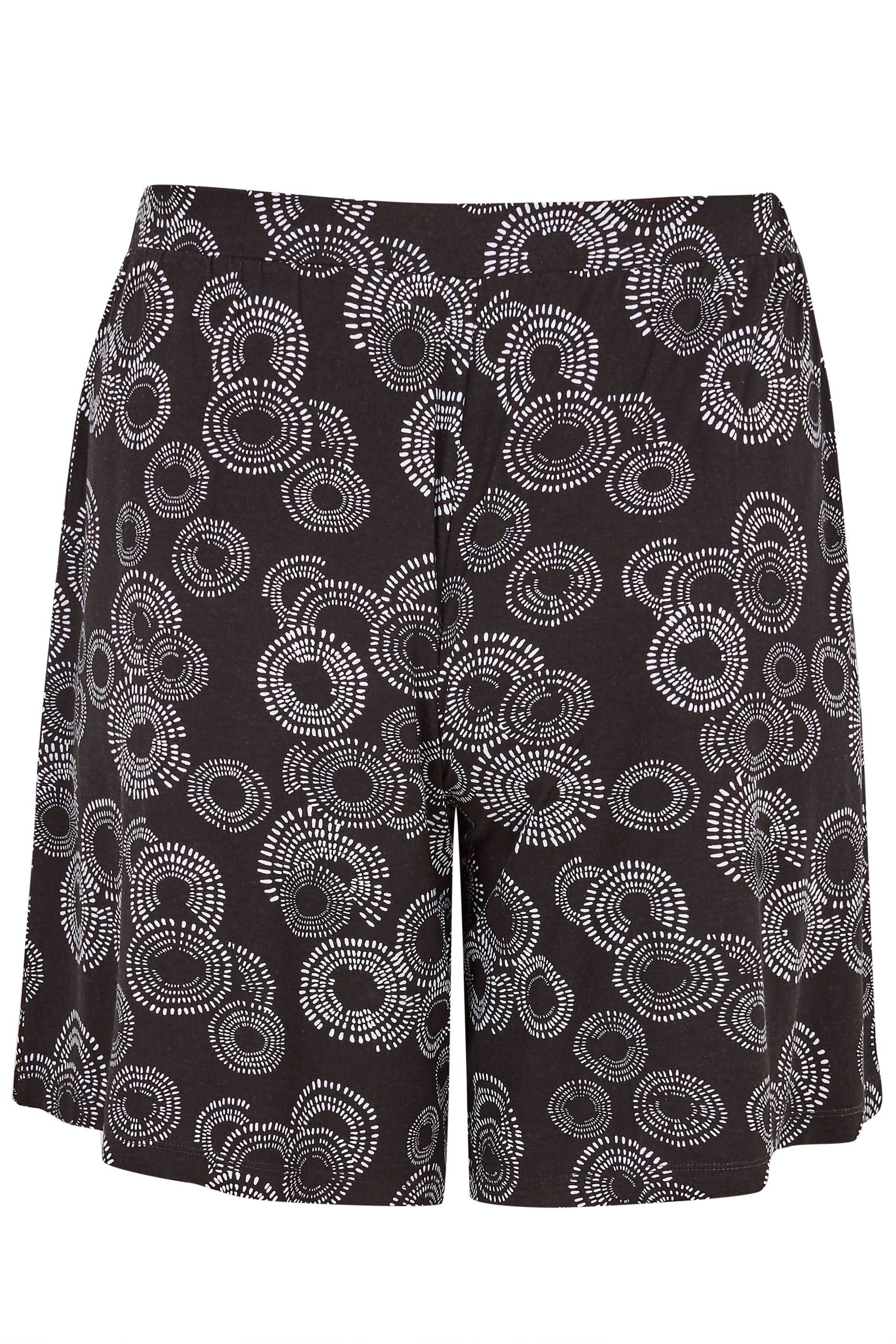 Black Circular Print Jersey Shorts | Sizes 16 to 36 | Yours Clothing