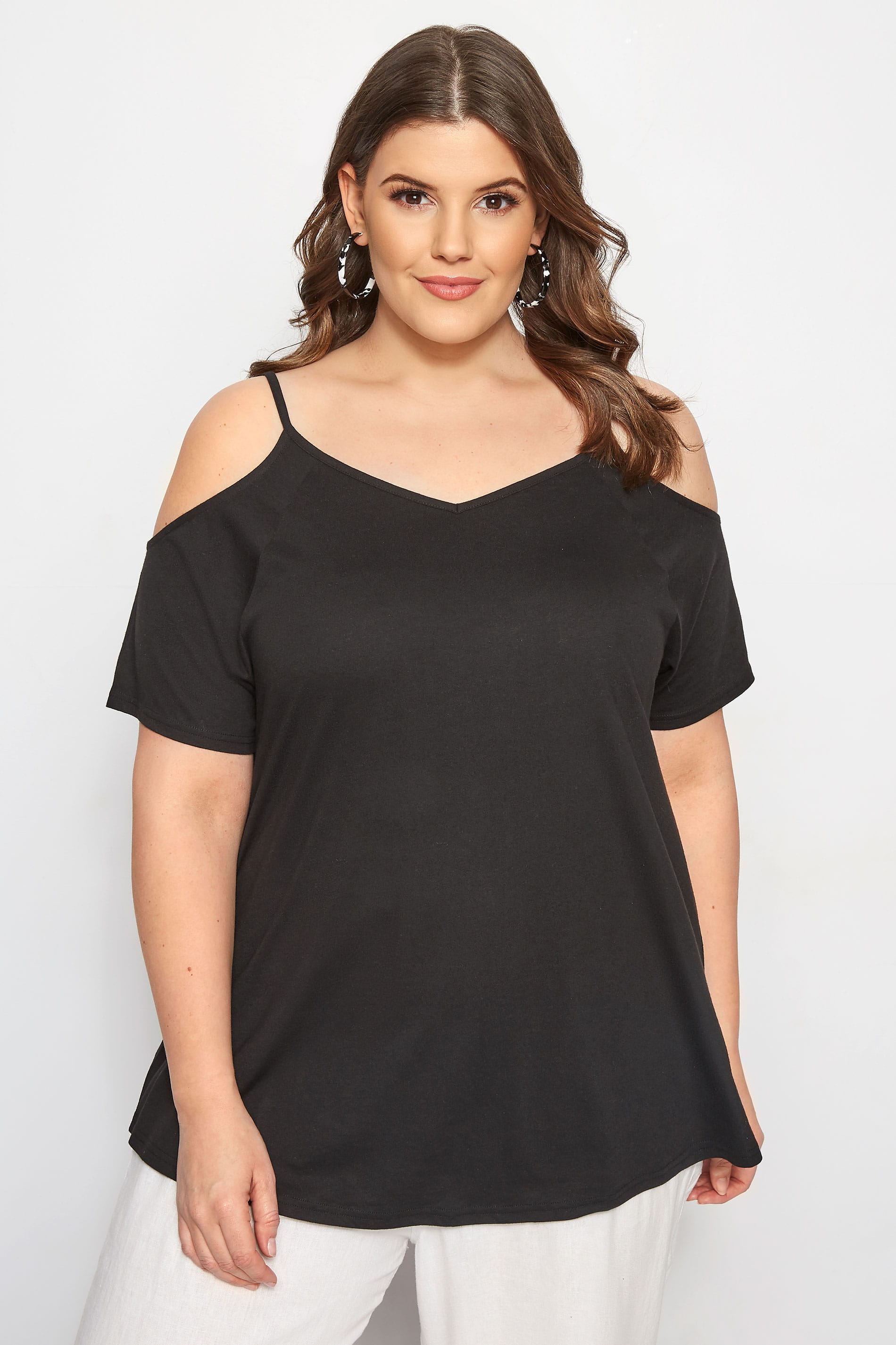 Black Cold Shoulder Top | Plus Sizes 16 to 36 | Yours Clothing
