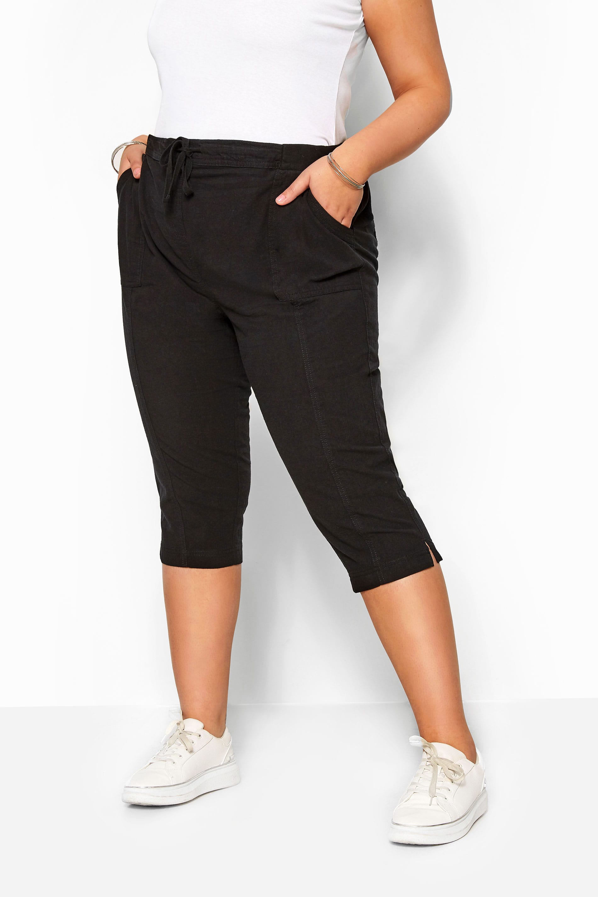 Black Cool Cotton Cropped Trousers | Plus Sizes 16 to 36 | Yours Clothing