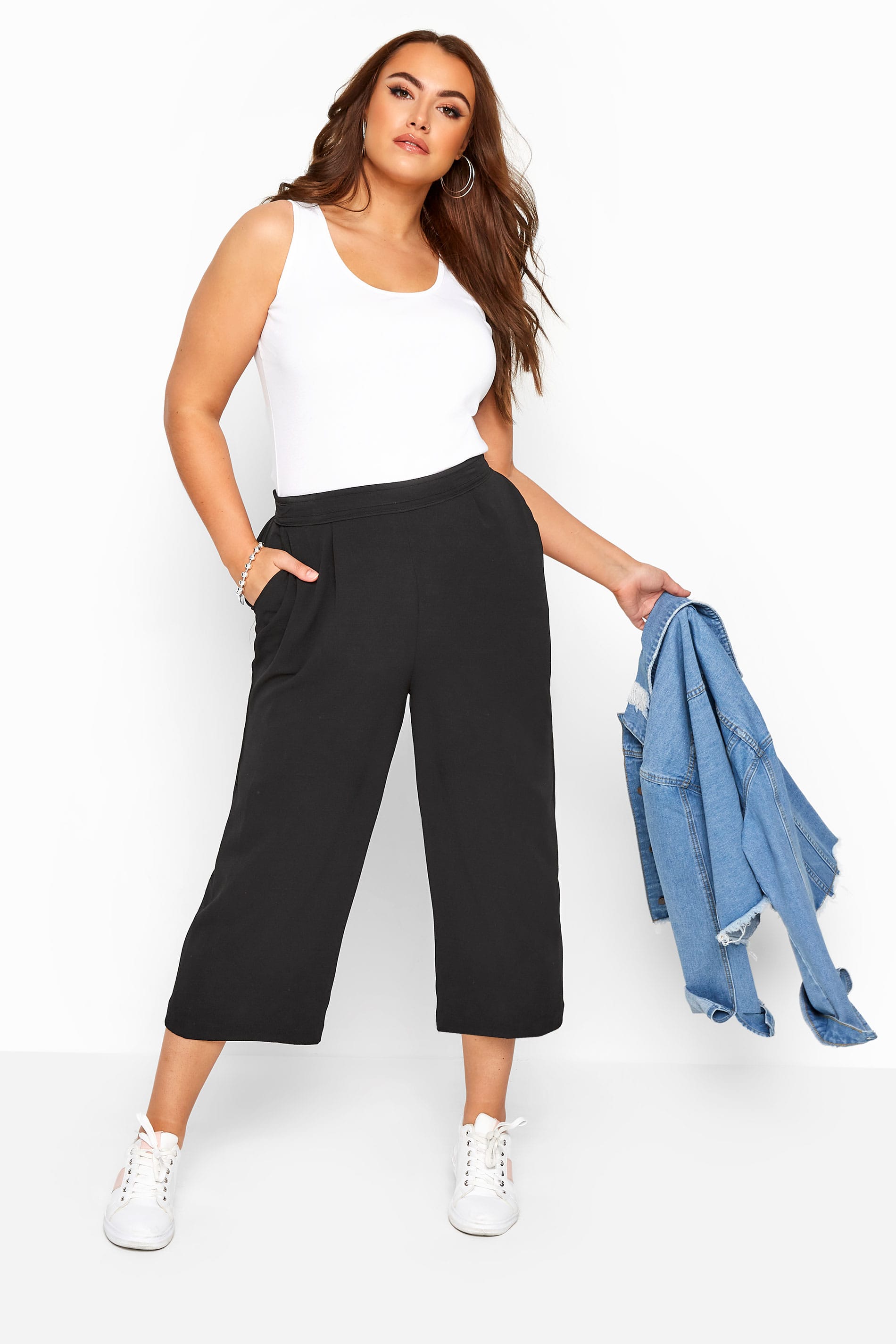 Black Crepe Cropped Trousers | Yours Clothing