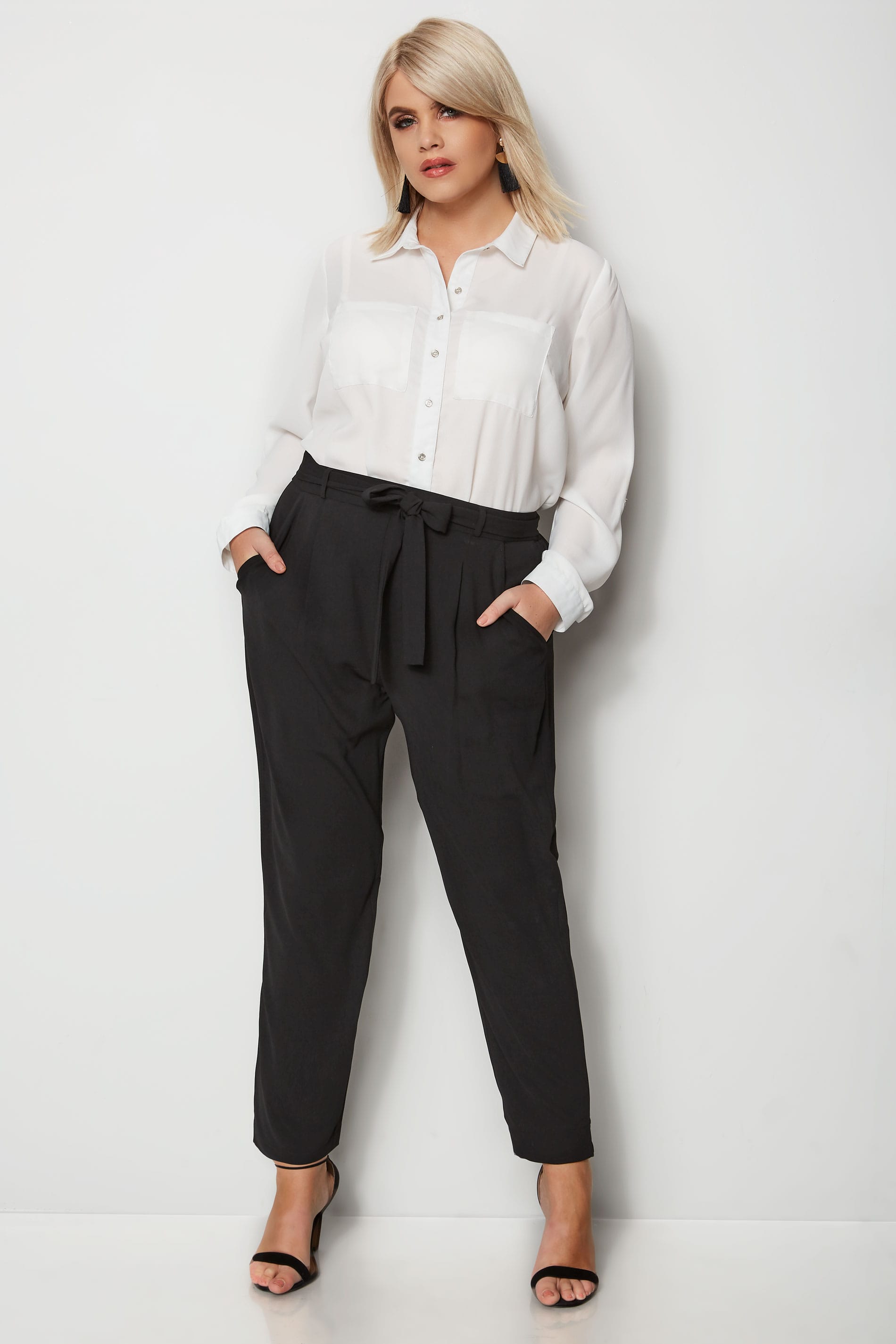Black Crepe Tapered Trousers, plus size 16 to 36  2