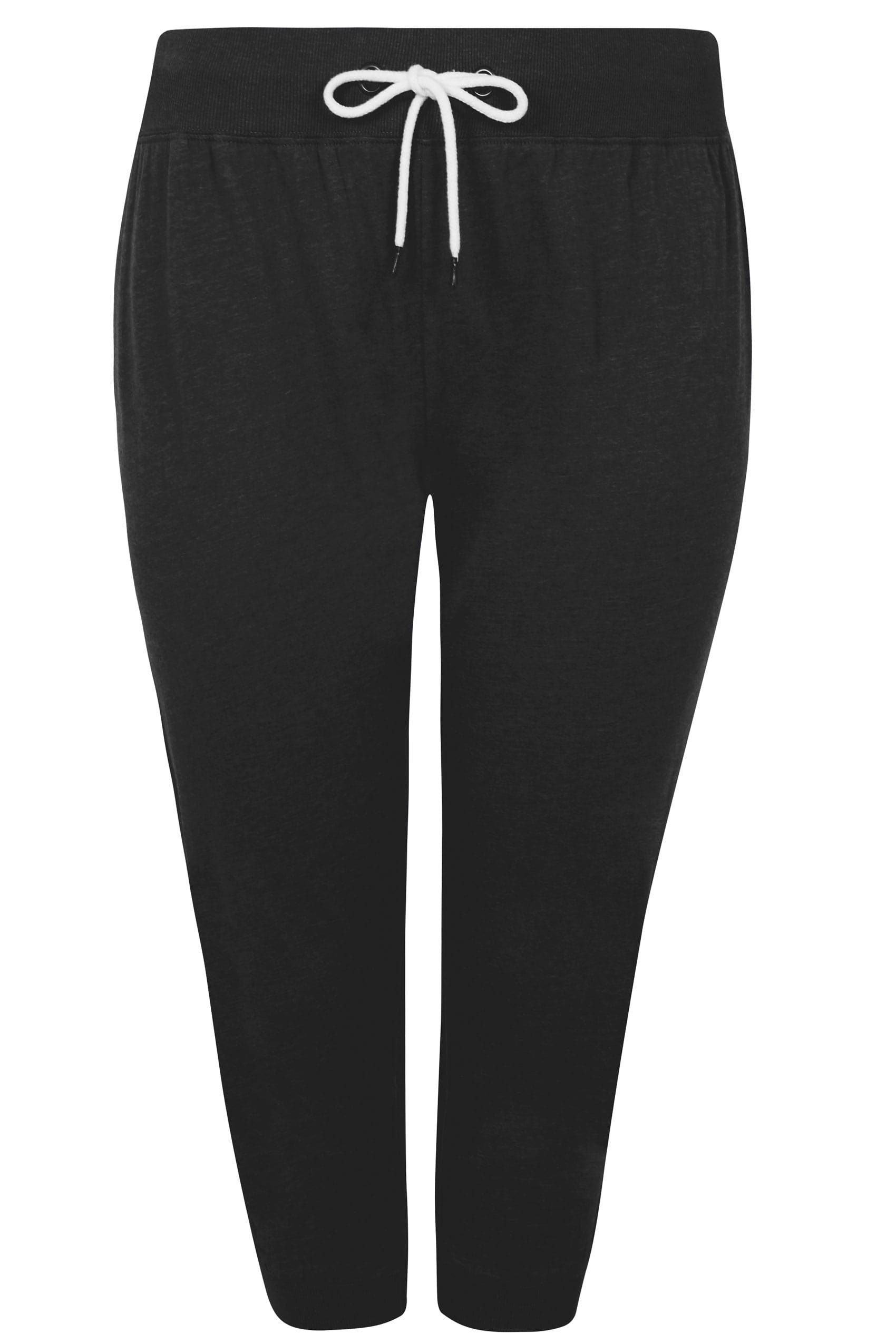 Black Cropped Joggers With Elasticated Waistband, plus size 16 to 36 ...