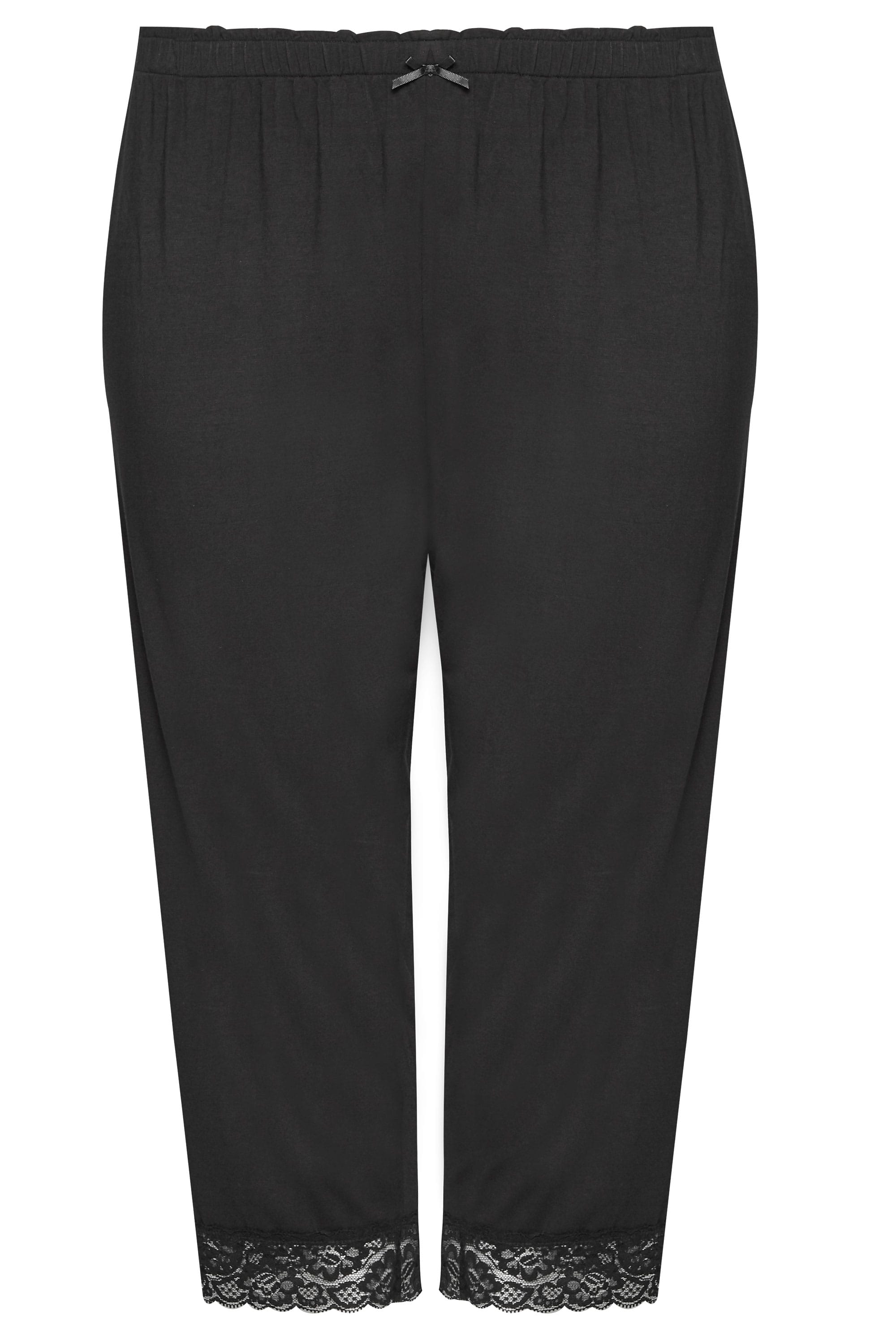 Black Cropped Pyjama Bottoms With Lace Trim, plus size 16 to 40 | Yours ...