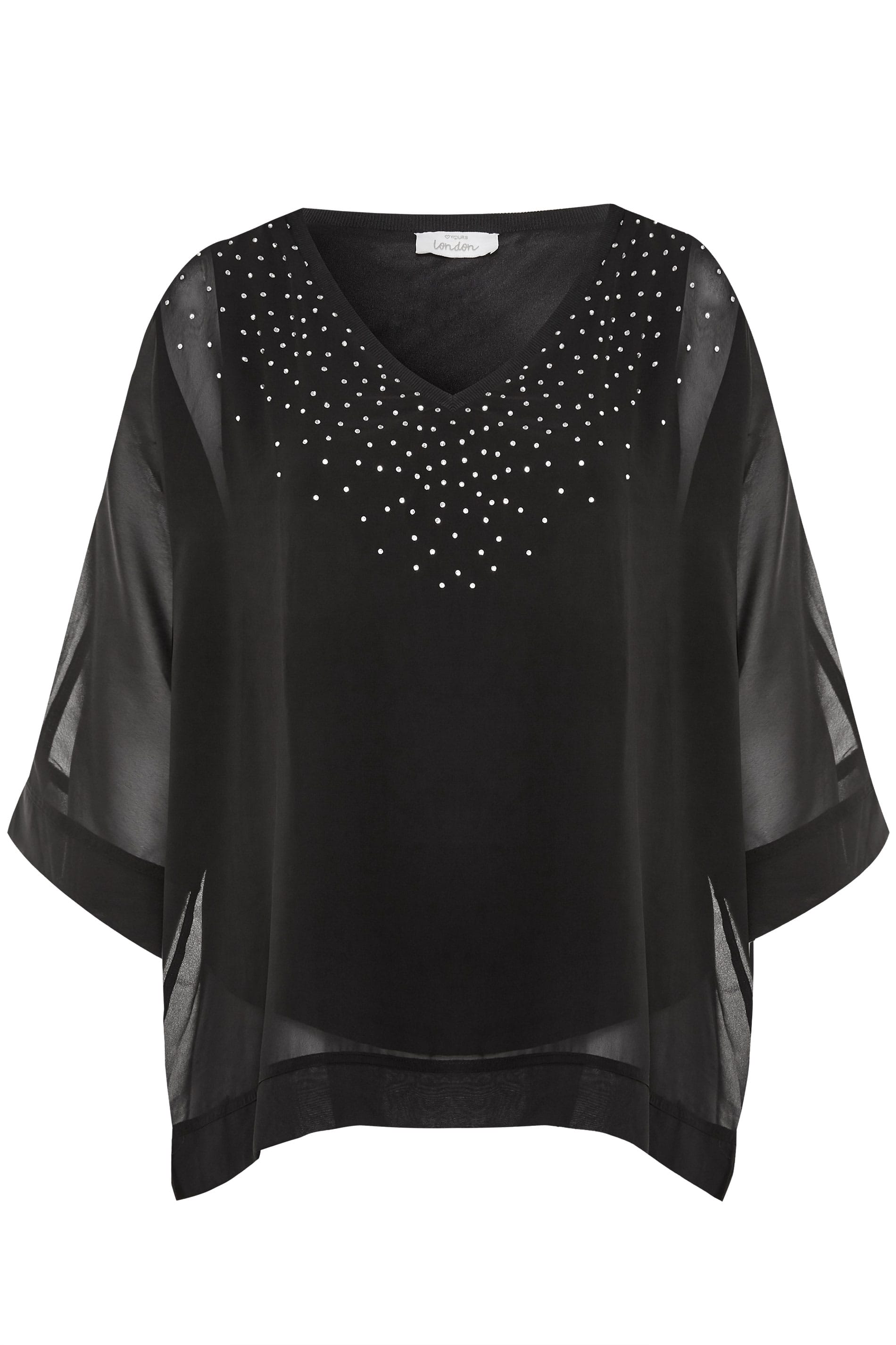 YOURS LONDON Black Diamante Cape Top | Yours Clothing